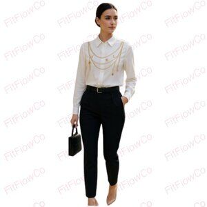 🖤 BF Karl Lagerfeld Paris White Chain Embellished Blouse – NWT – Size XS